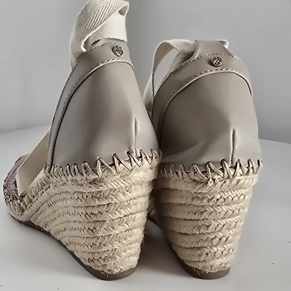 Sam Edelman Patsy Woven Multicolor Ankle Tie Wedge Espadrille Shoes Size 8